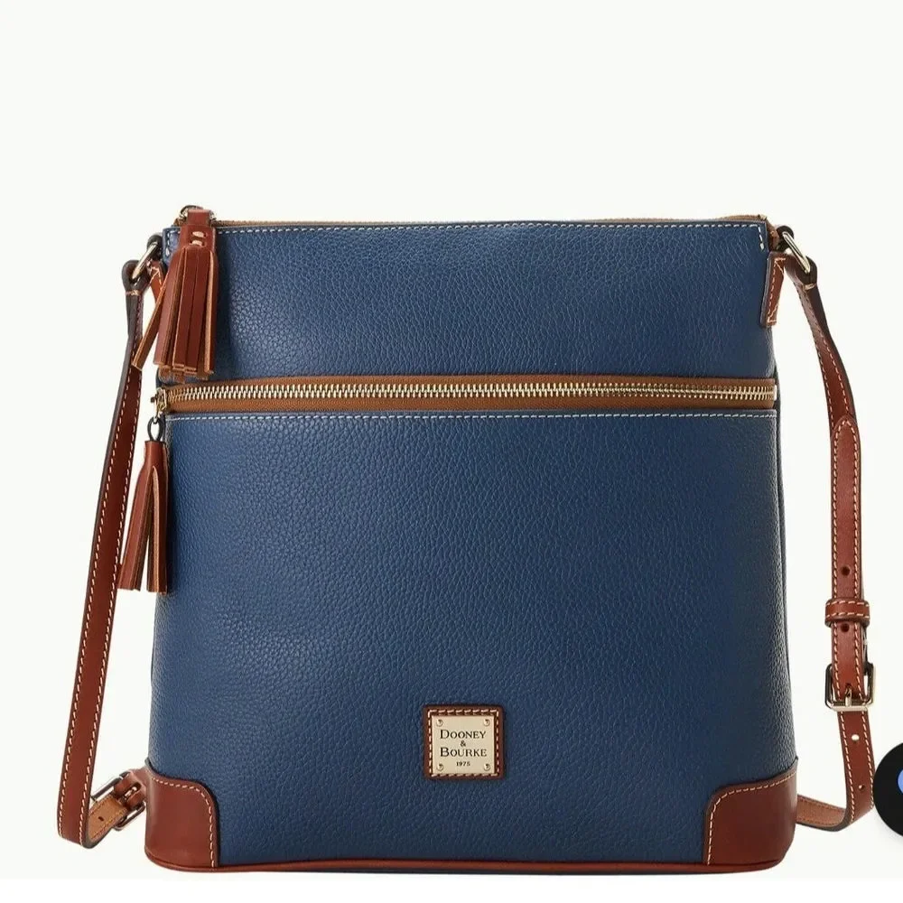 Dooney & Bourke Pebbled Grain leather Crossbody handbag navy/brown old money - Picture 1 of 13